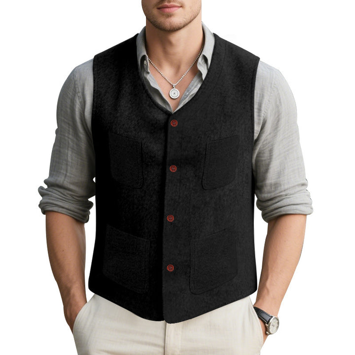 Men's sleeveless vest made of high-quality wool blend with practical pockets Lisslune