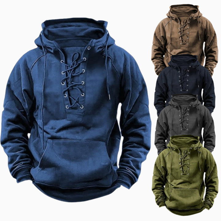 Men's hoodie with stylish lace-up design Lisslune