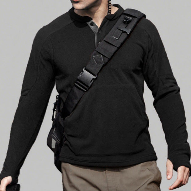 Men's fleece pullover with fashionable stand-up collar and practical buttons Lisslune