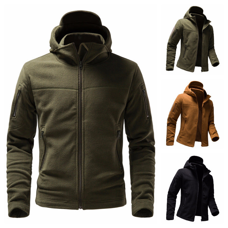 Men's fleece jacket with hood and functional pockets Lisslune