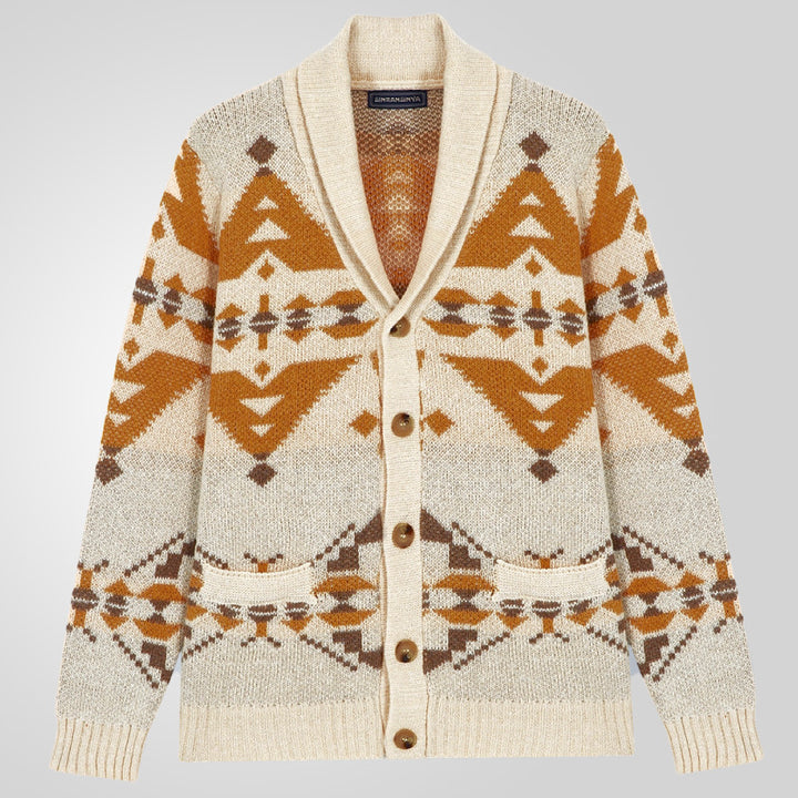 Men's cardigan with geometric pattern and a soft, warming lining Lisslune