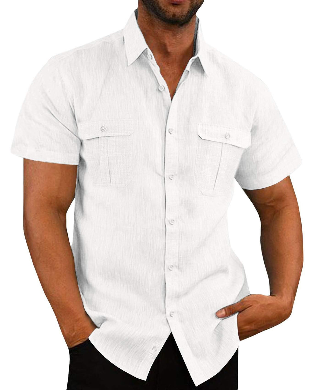 Men's Short Sleeve Shirt with Practical Chest Pockets and Casual Cut Lisslune