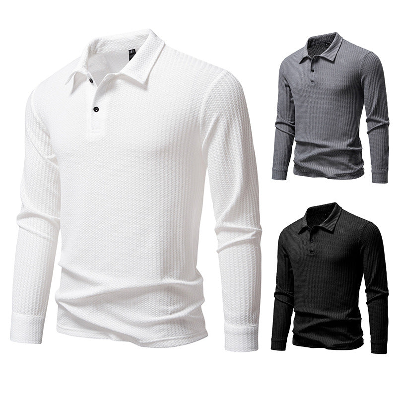 Men's Long Sleeve Polo Shirt made of textured cotton Lisslune