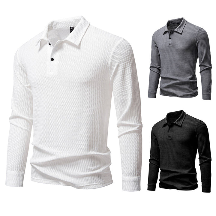 Men's Long Sleeve Polo Shirt made of textured cotton Lisslune