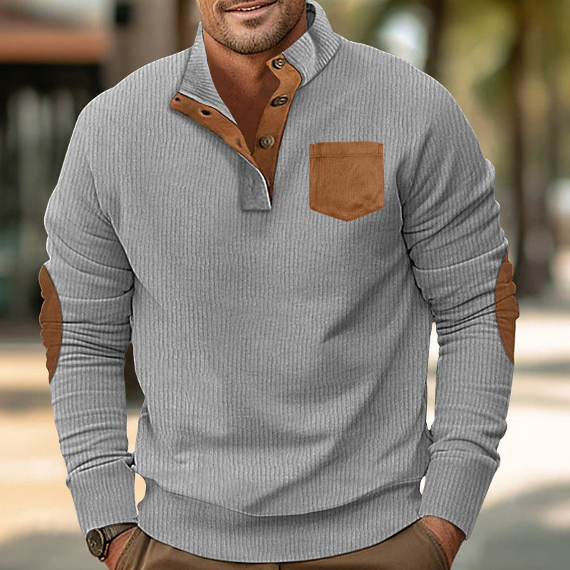 Men's Comfortable Sweater with Stand-Up Collar and Contrast Details Lisslune