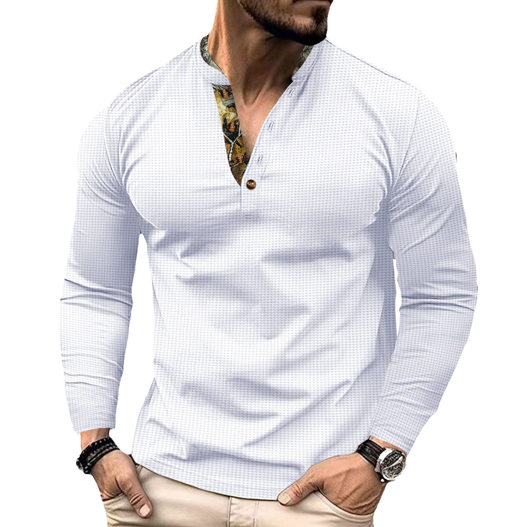 Men's elegant long sleeve shirt with fashionable stand-up collar and unique patterns Lisslune