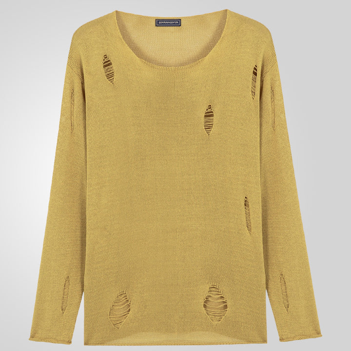 Men's Stylish Round Neck Sweater with Frayed Details Lisslune