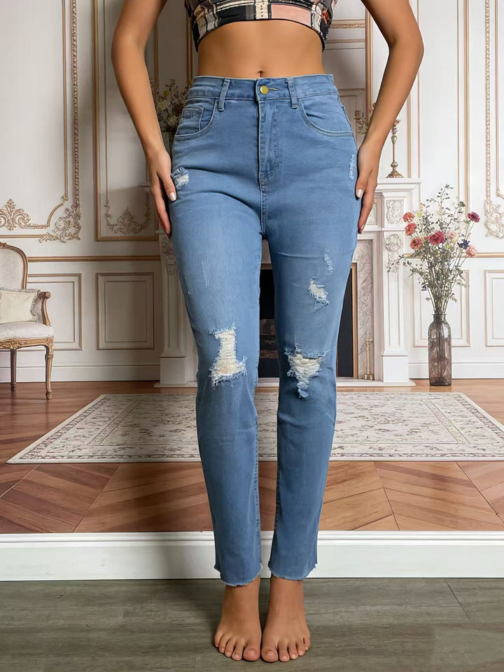 Women's Casual Skinny Jeans in Modern Destroyed Look Lisslune
