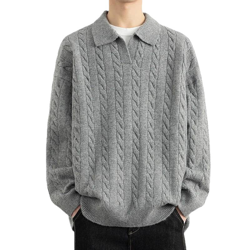 Men's knit sweater with nautical cable pattern and classic collar Lisslune