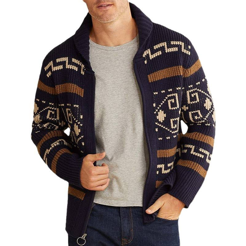 Men's cardigan with intricate pattern and high collar Lisslune