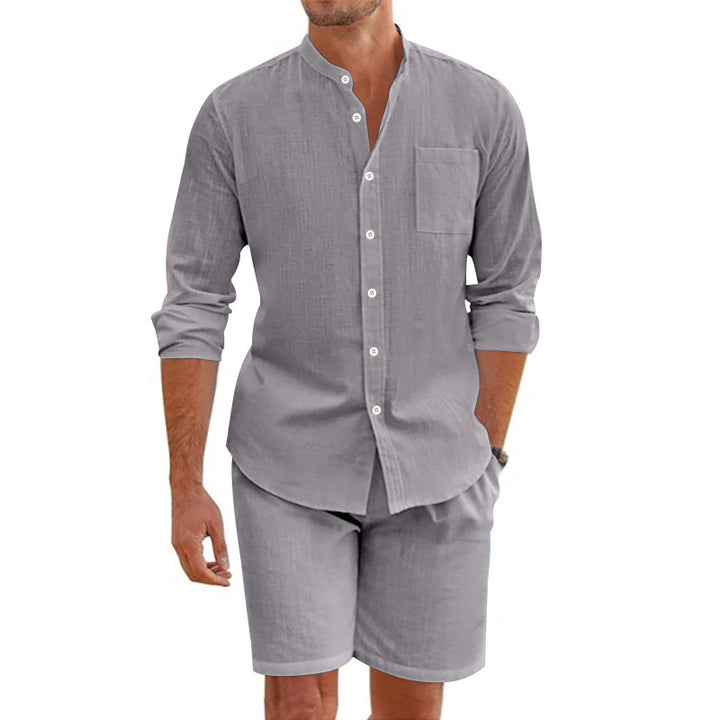Men's casual short-sleeve shirt with turn-up sleeves and loose fit Lisslune