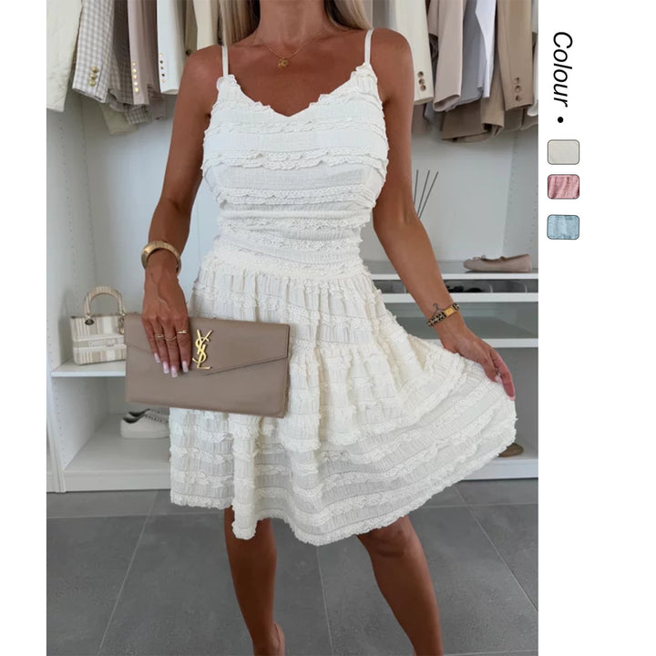 Ladies Summer A-Line Dress with Ruffles and Fine Texture Design