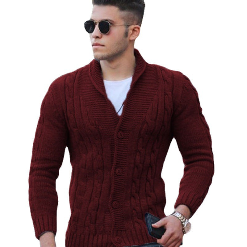Men's cardigan with unique cable pattern and trendy shawl collar Lisslune