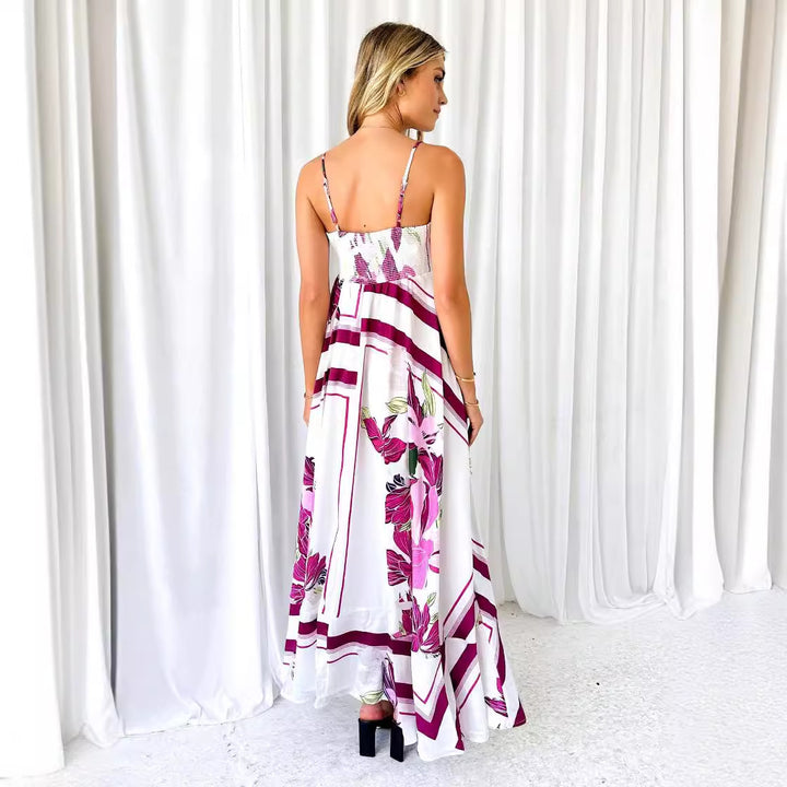 Ladies maxi dress with modern graphic patterns and thin straps Lisslune