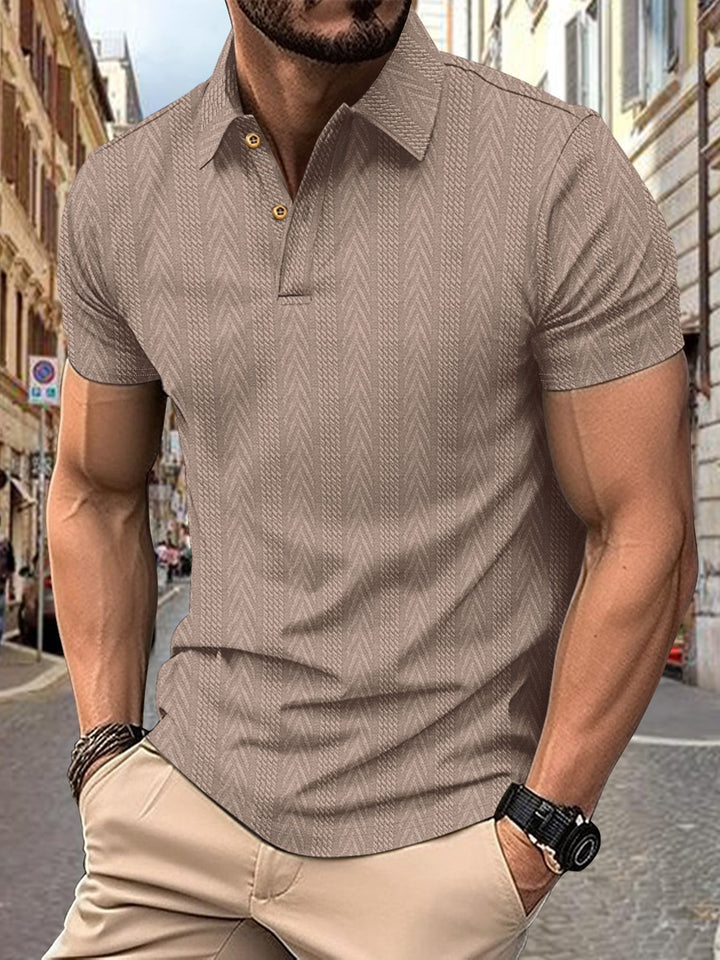 Men's Short Sleeve Polo Shirt with Textured Design and Elegant Button Placket Lisslune