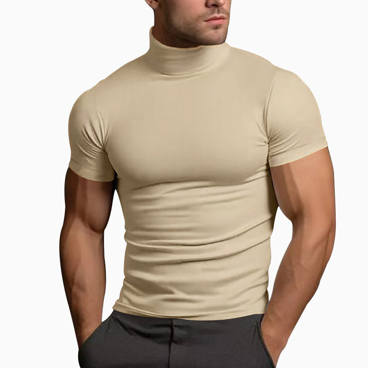 Men's elegant short-sleeve T-shirt with high collar and slim fit Lisslune