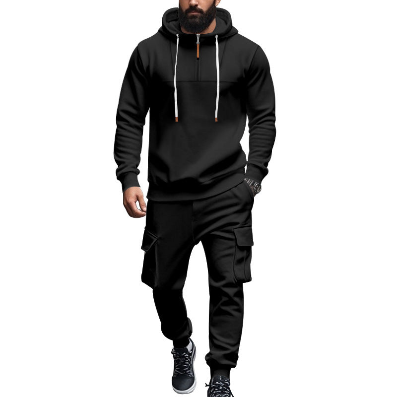 Men's leisure suit with hood and functional cargo pockets Lisslune