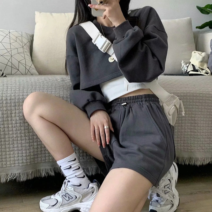 Women's casual crop top and shorts set Lisslune