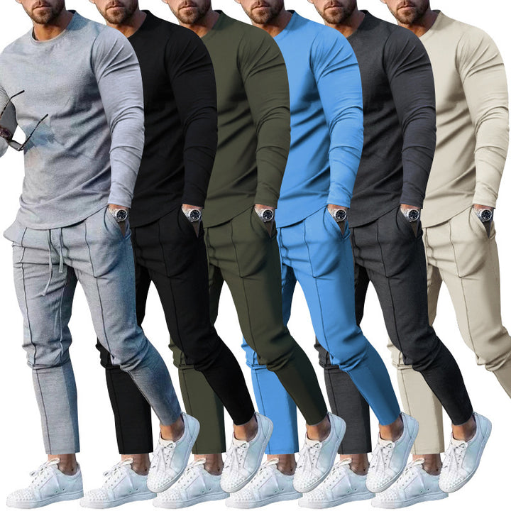 Men's sporty long-sleeve shirt with modern contrast seams and comfortable jogging pants Lisslune
