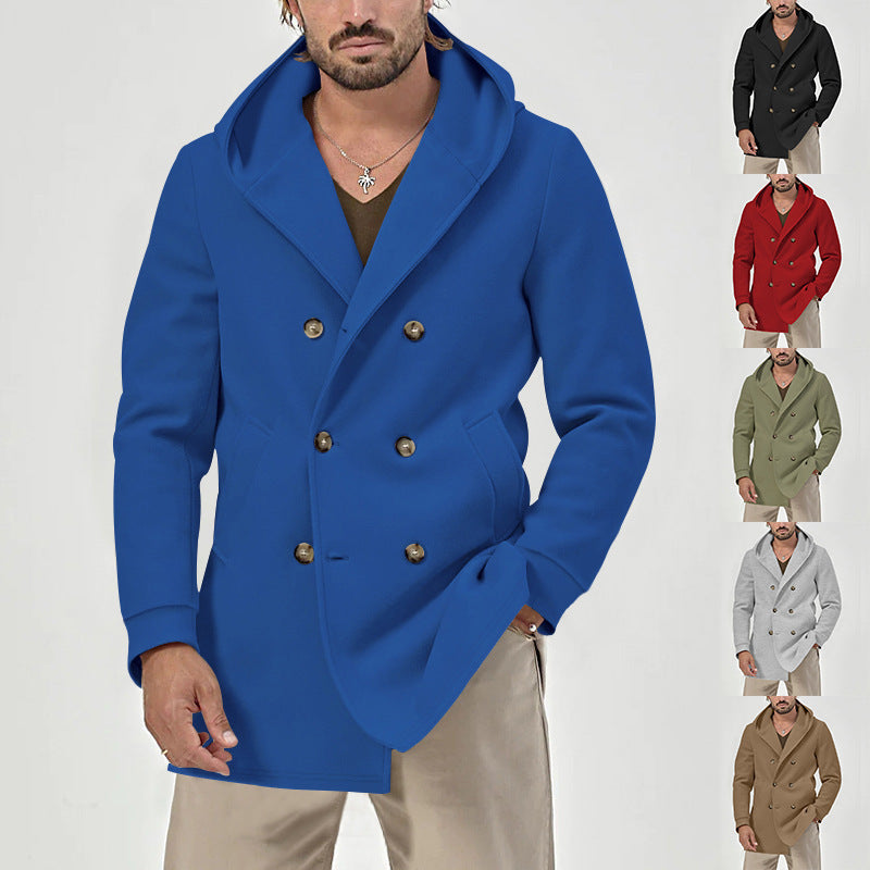 Men's elegant double-breasted coat with hood and practical pockets Lisslune
