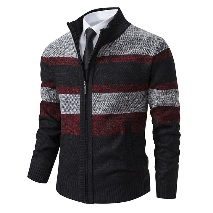 Men's stylish cardigan with high collar and striped design Lisslune