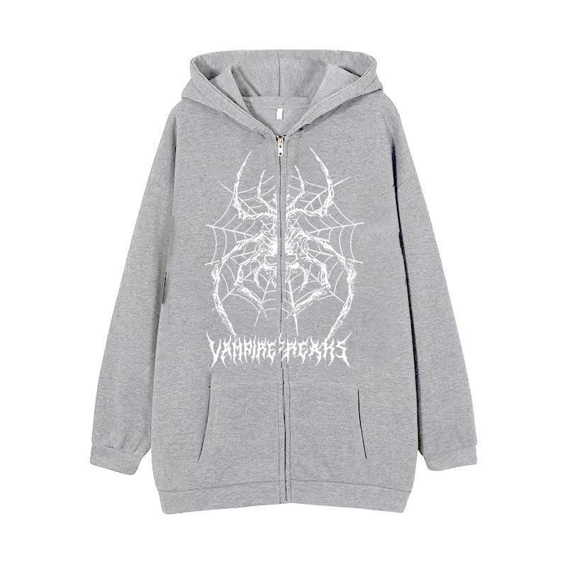 Women’s Long Sleeve Hoodie Jacket with Detailed Spider Motif Lisslune