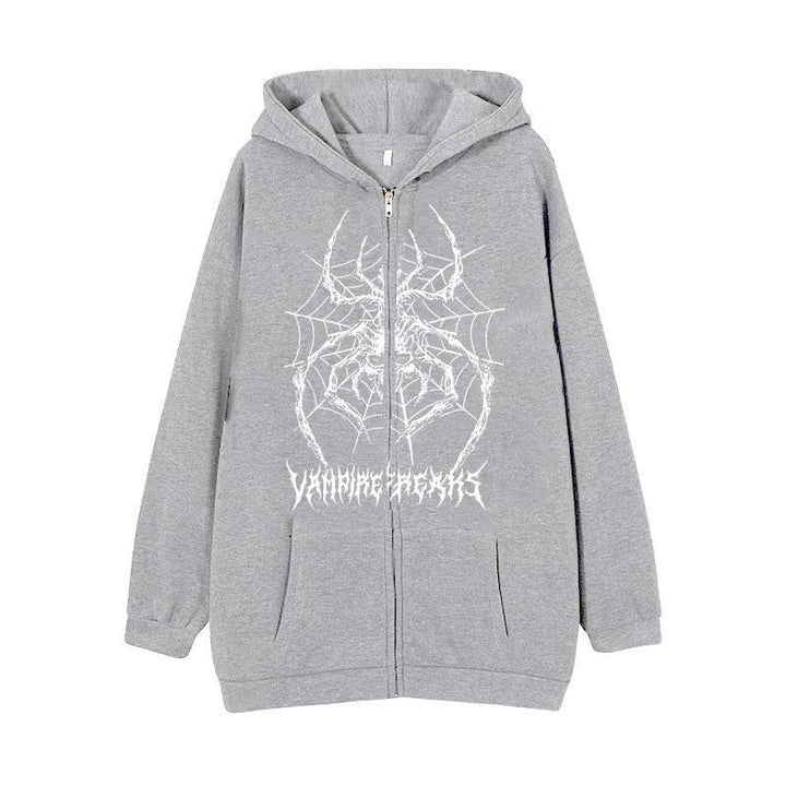 Women’s Long Sleeve Hoodie Jacket with Detailed Spider Motif Lisslune