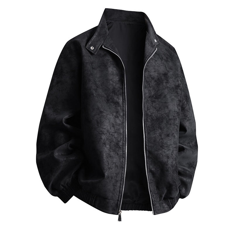 Men's stylish synthetic leather jacket in a modern design with elastic cuffs Lisslune
