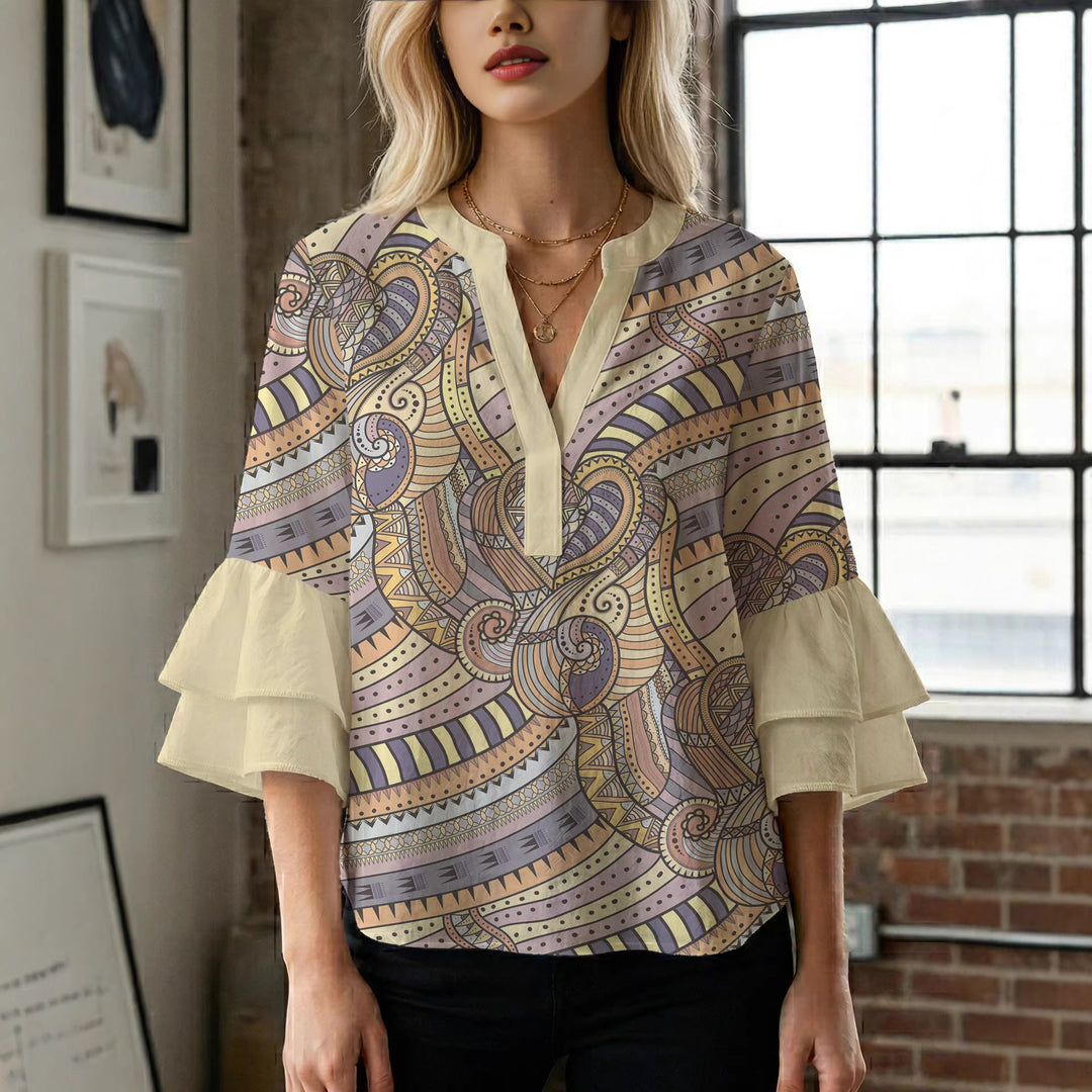 Women's flower creation with voluminous ruffled sleeves Lisslune