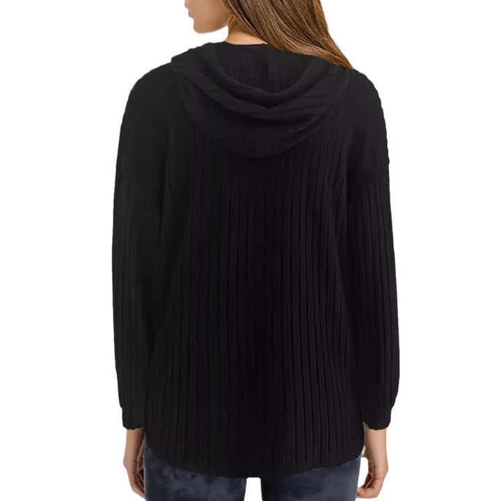 Damen Lässiger Kapuzenpullover mit Stilvollem Rippmuster und Überschnittenen Ärmeln Lisslune