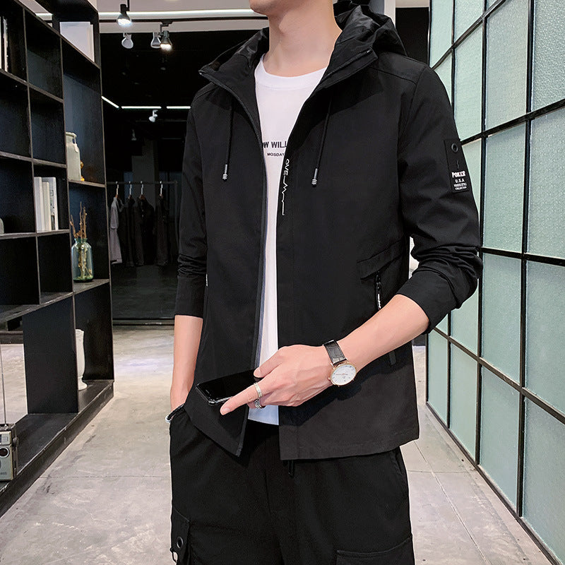 Men's lightweight transitional jacket with adjustable hood and functional zip pockets Lisslune
