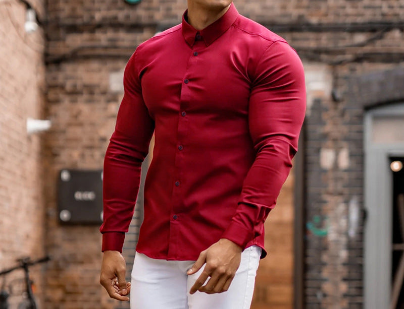Men's body-conscious long sleeve shirt with fashionable collar and elegant buttons Lisslune