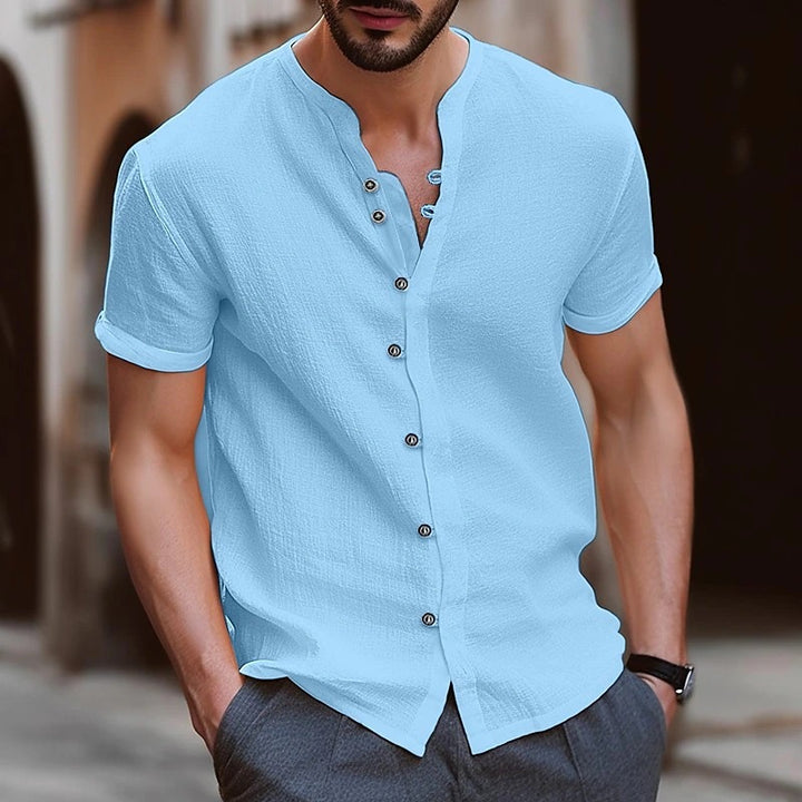 Men's Short Sleeve Shirt with Fashionable Henley Neck Lisslune