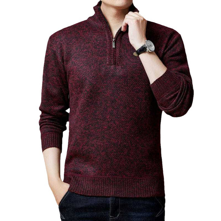 Men's Pullover with Stand-Up Collar and Textured Pattern Lisslune