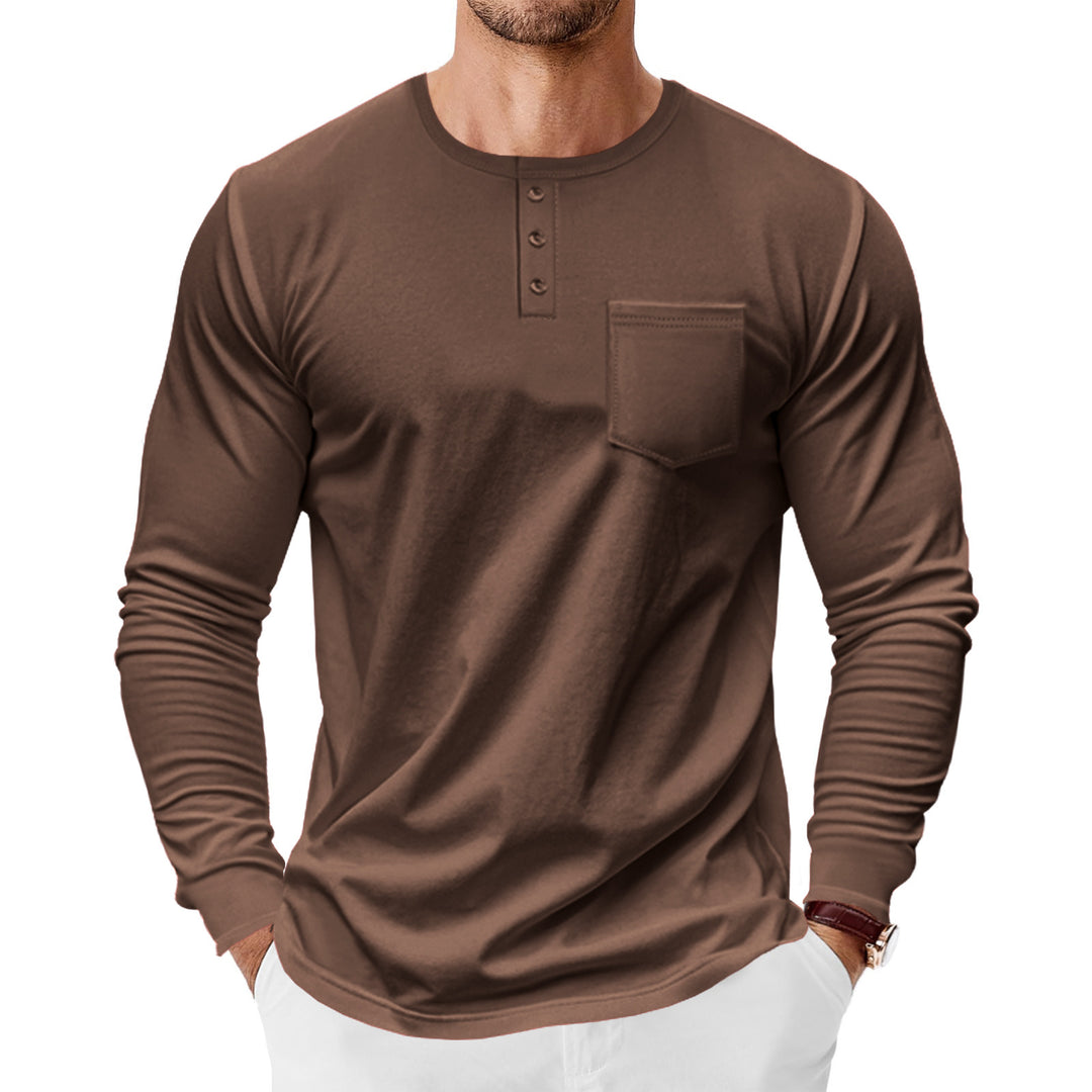 Men's long-sleeve shirt with fashionable Henley neckline and practical breast pocket Lisslune