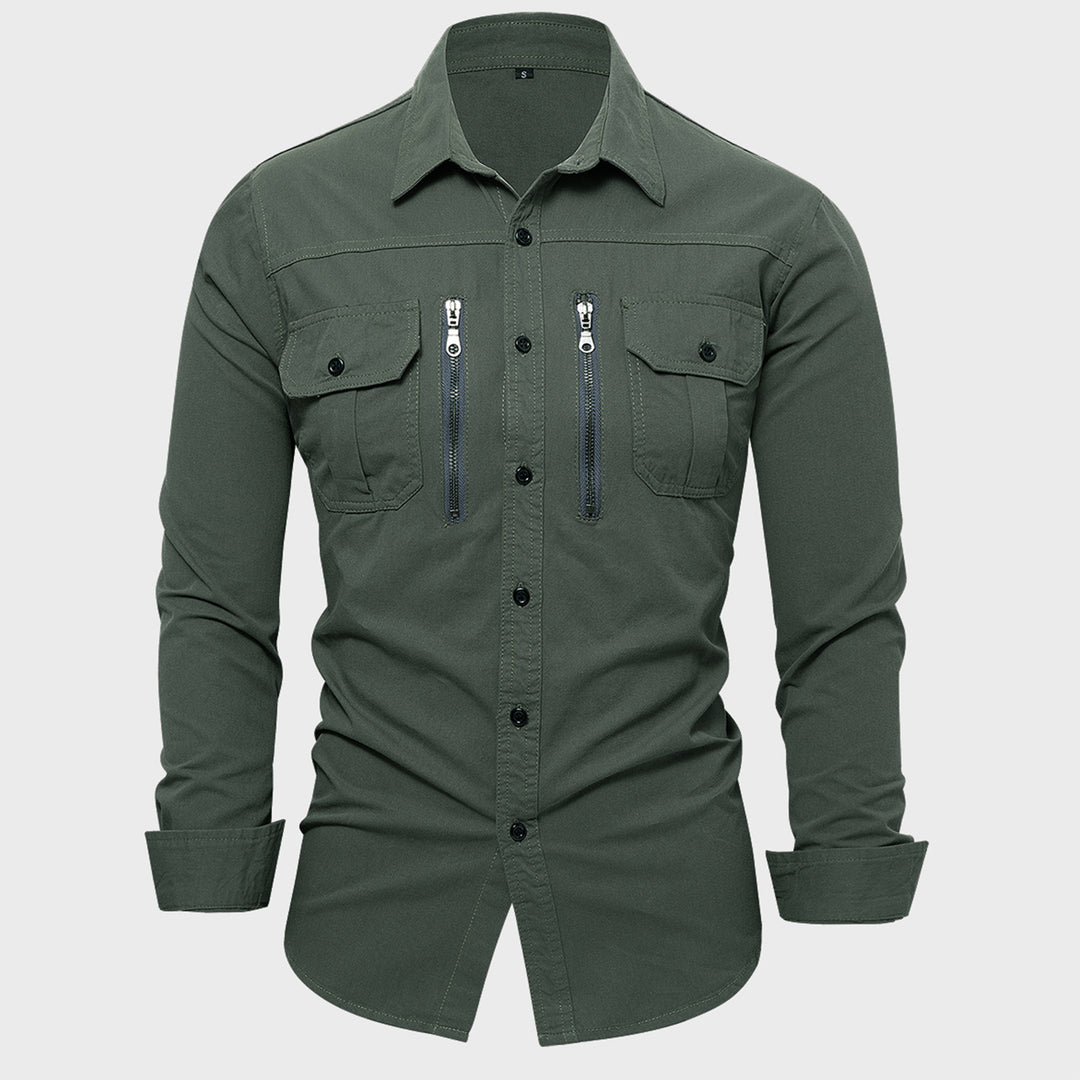 Men's cotton shirt with zipper and chest pockets Lisslune