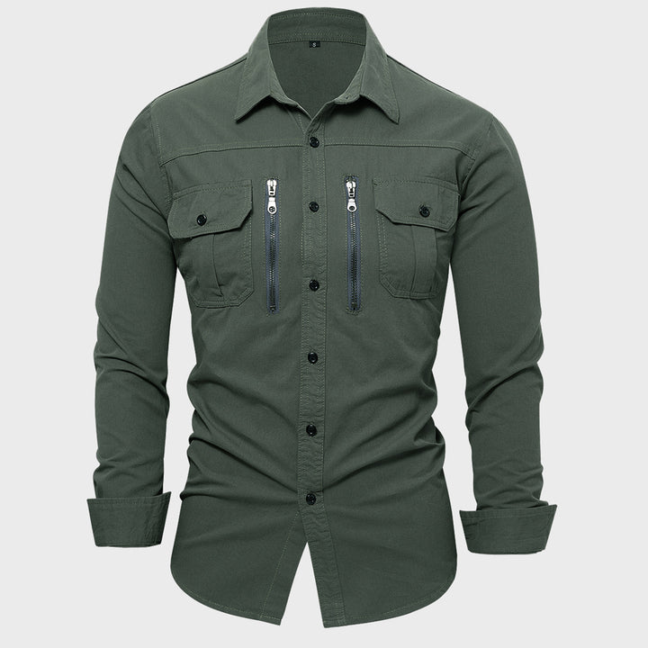 Men's cotton shirt with zipper and chest pockets Lisslune