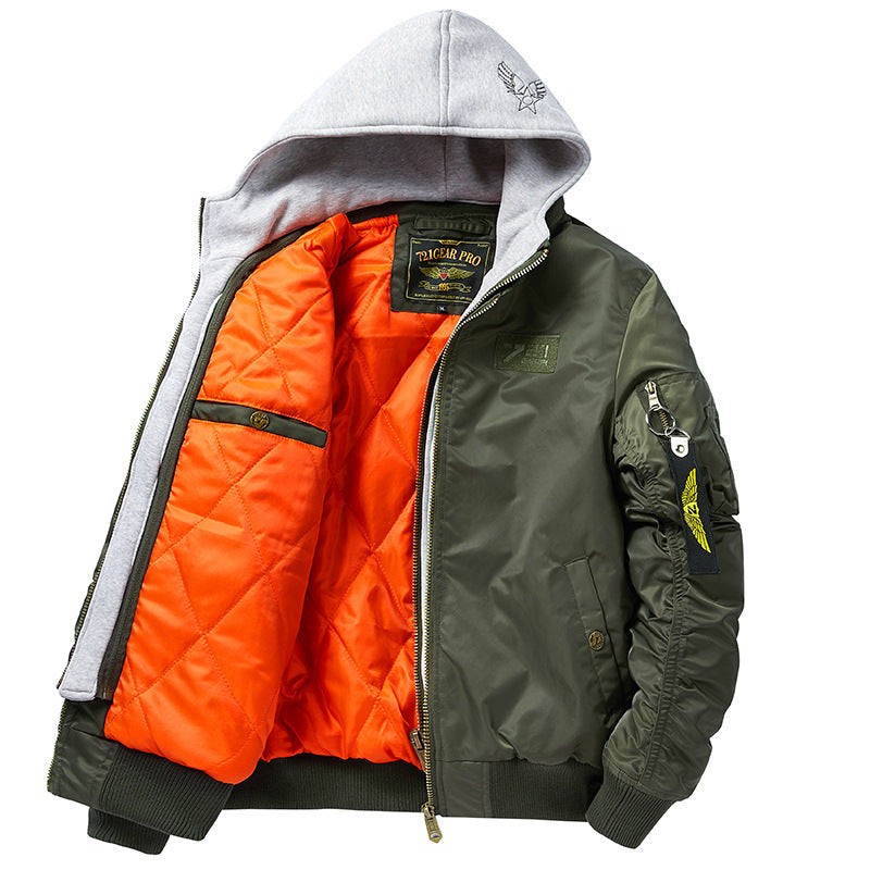 Men's Bomber Jacket with Removable Hood and Practical Pockets Lisslune