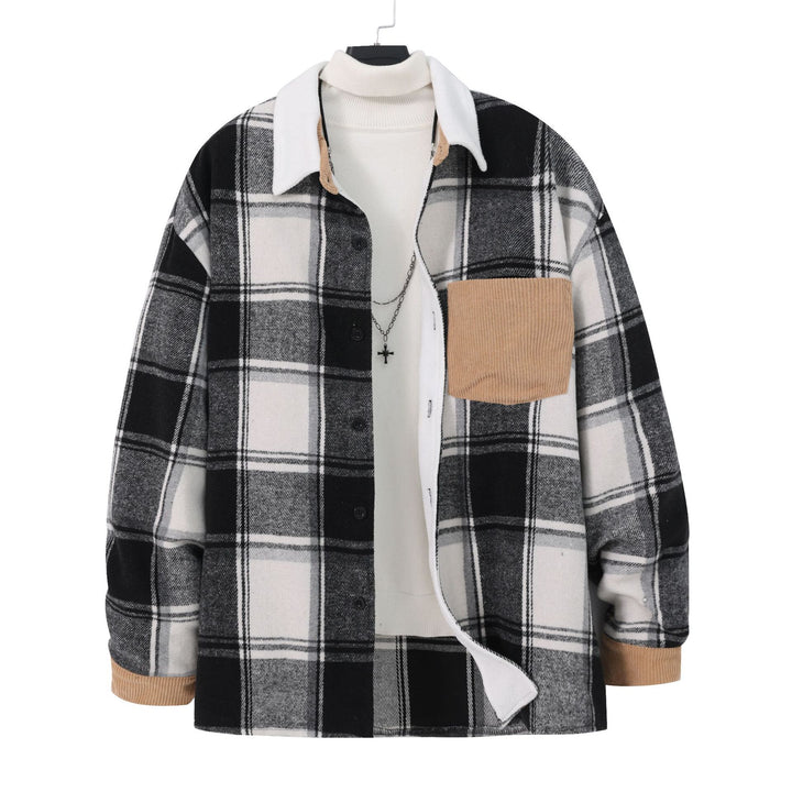 Men's Casual Flannel Jacket with Checkered Pattern and Patch Pocket Lisslune