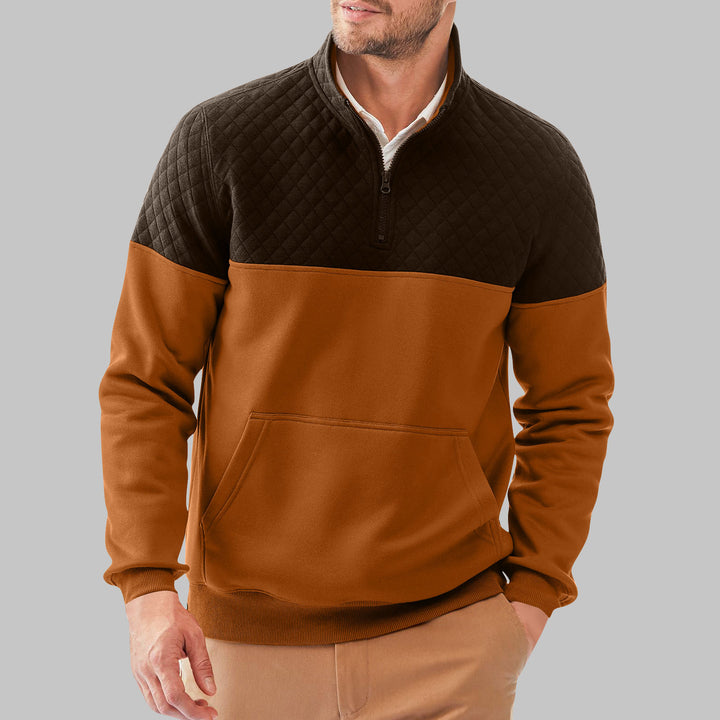 Men's quilted pullover with short zipper and practical kangaroo pocket Lisslune