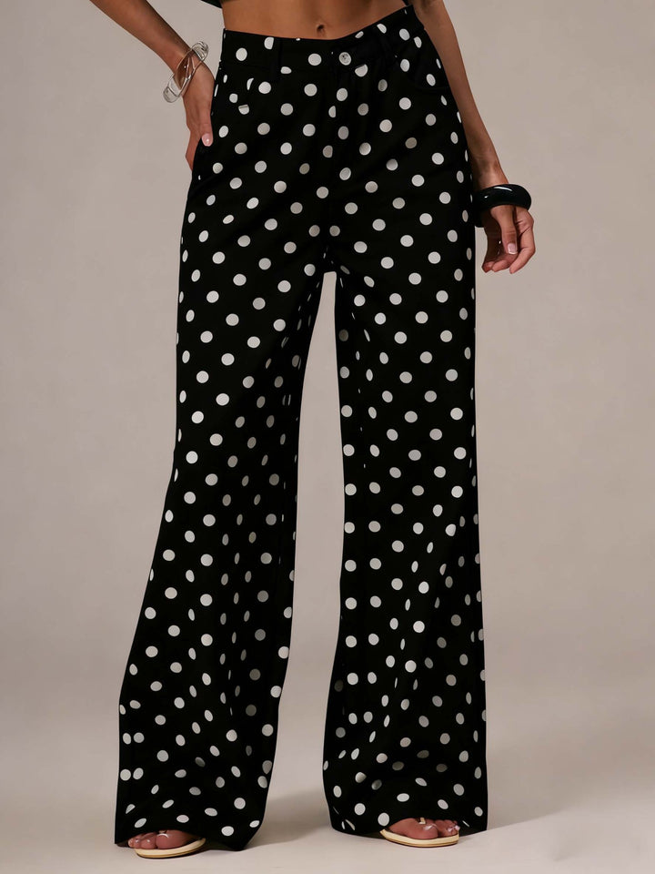 Damen weite Polka-Dot Palazzo-Hosen mit high-waist Schnitt Lisslune