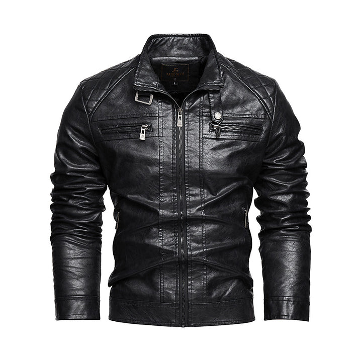 Men's Leather Jacket with Structured Design and Practical Zippered Pockets Lisslune