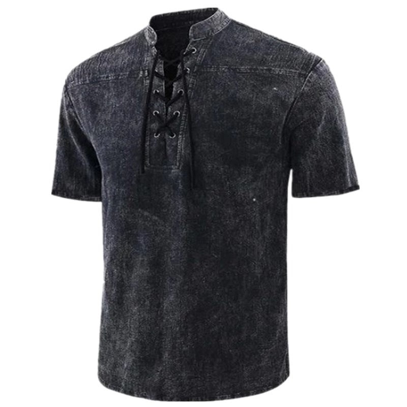 Men's short-sleeve shirt with striking lacing detail Lisslune