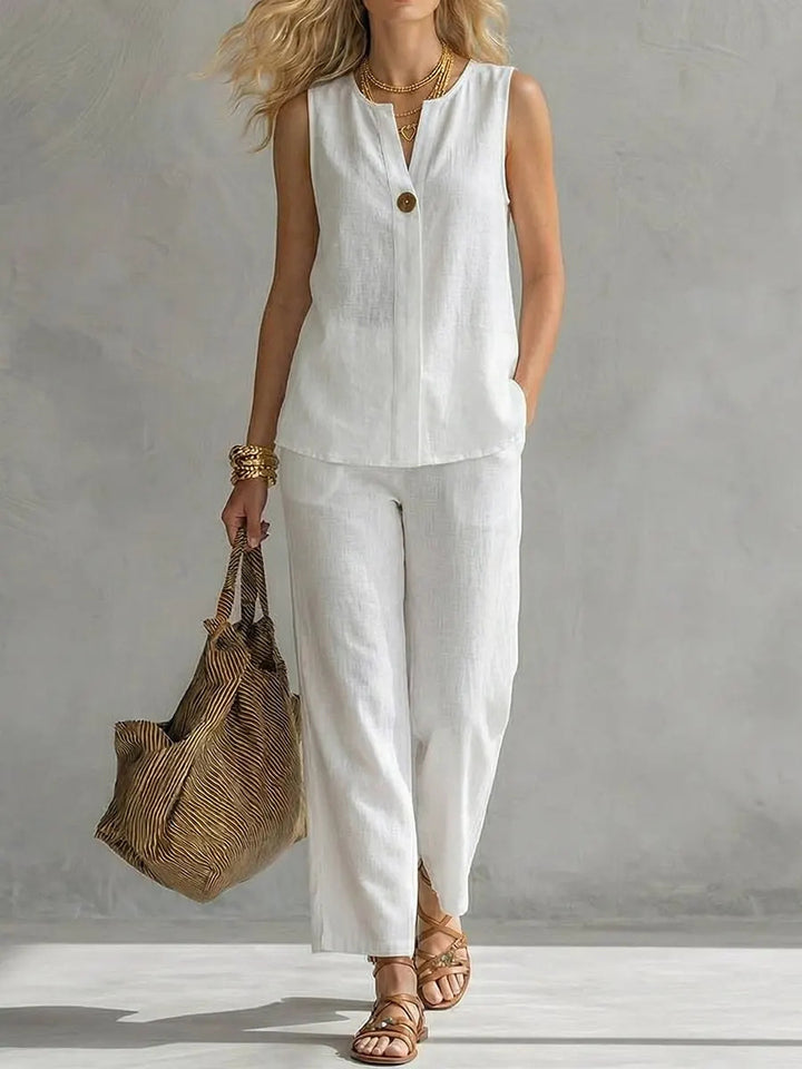 Women's Casual Two-Piece Set with Sleeveless Blouse and Trendy Pants Lisslune
