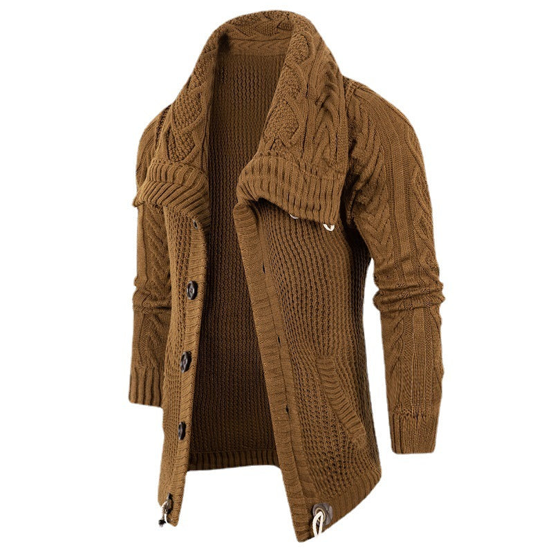 Men's chunky knit cardigan with foldable neckline Lisslune