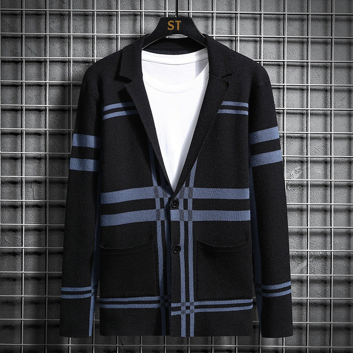 Men's stylish cardigan with unique check pattern Lisslune