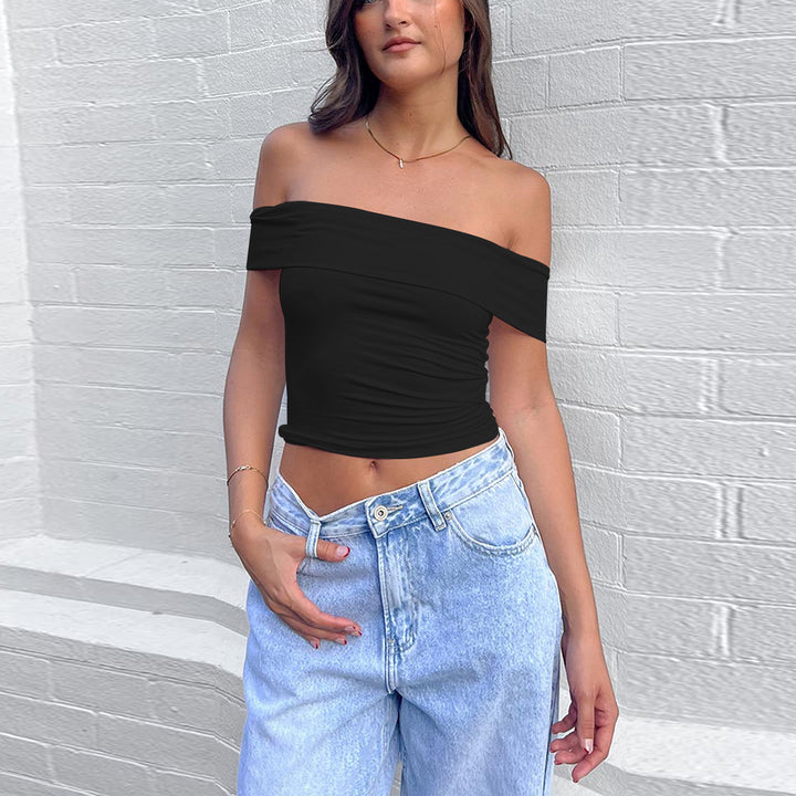 Damen Schulterfreies Crop-Top mit figurformendem Schnitt Lisslune