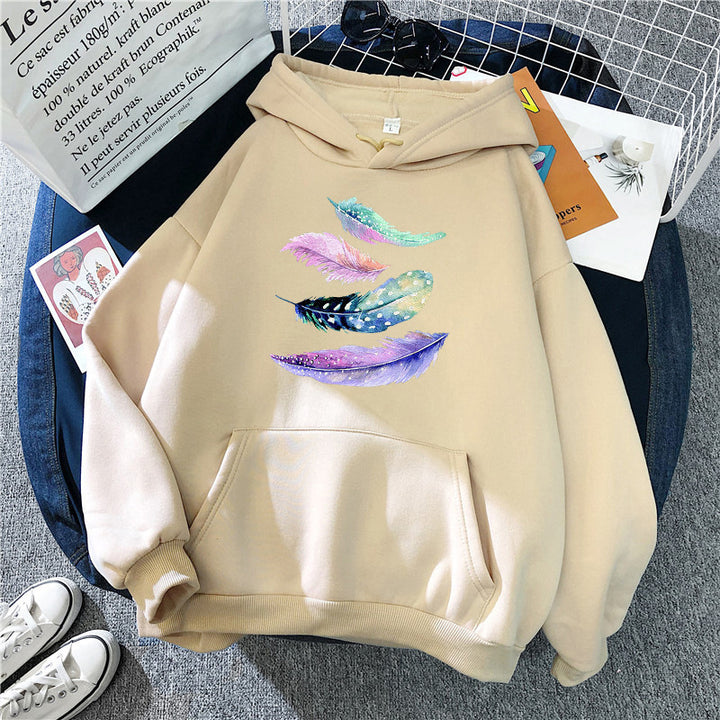 Women's hoodie with artistic feather motif Lisslune