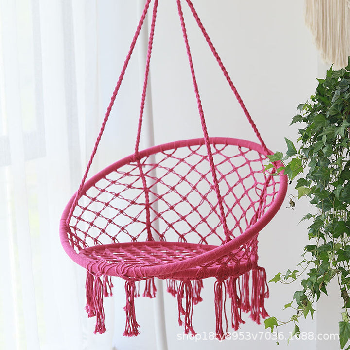 Rynx | small bedroom ideas INS Nordic Style Net Red hanging baskets Outdoor cotton rope hanging chair balcony cradle chair Indoor B &amp; B tassel swing