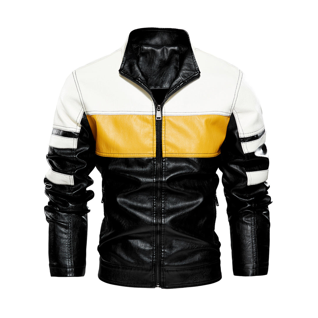Men's fashionable biker jacket made of leather artificial with contrasting color panels Lisslune
